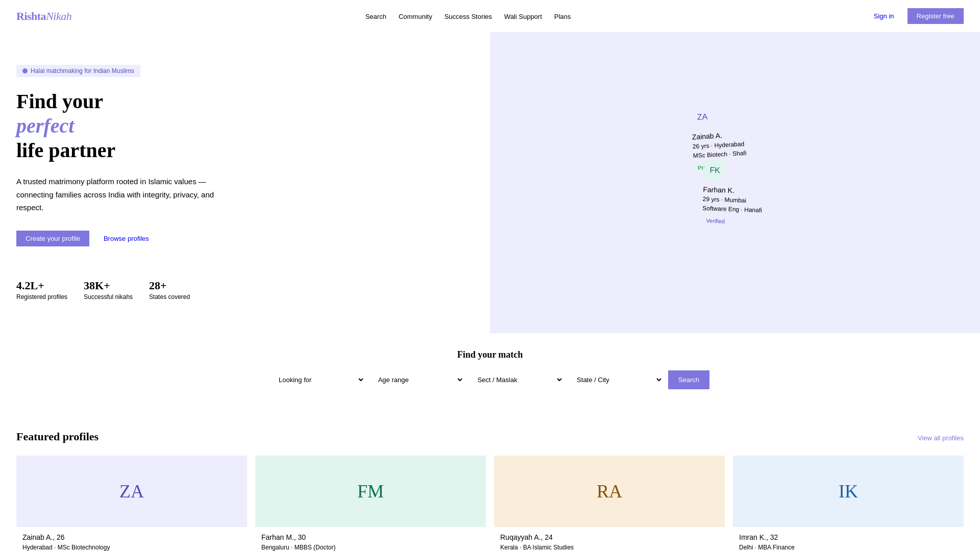 website screenshot of https://rishtanikah.in/