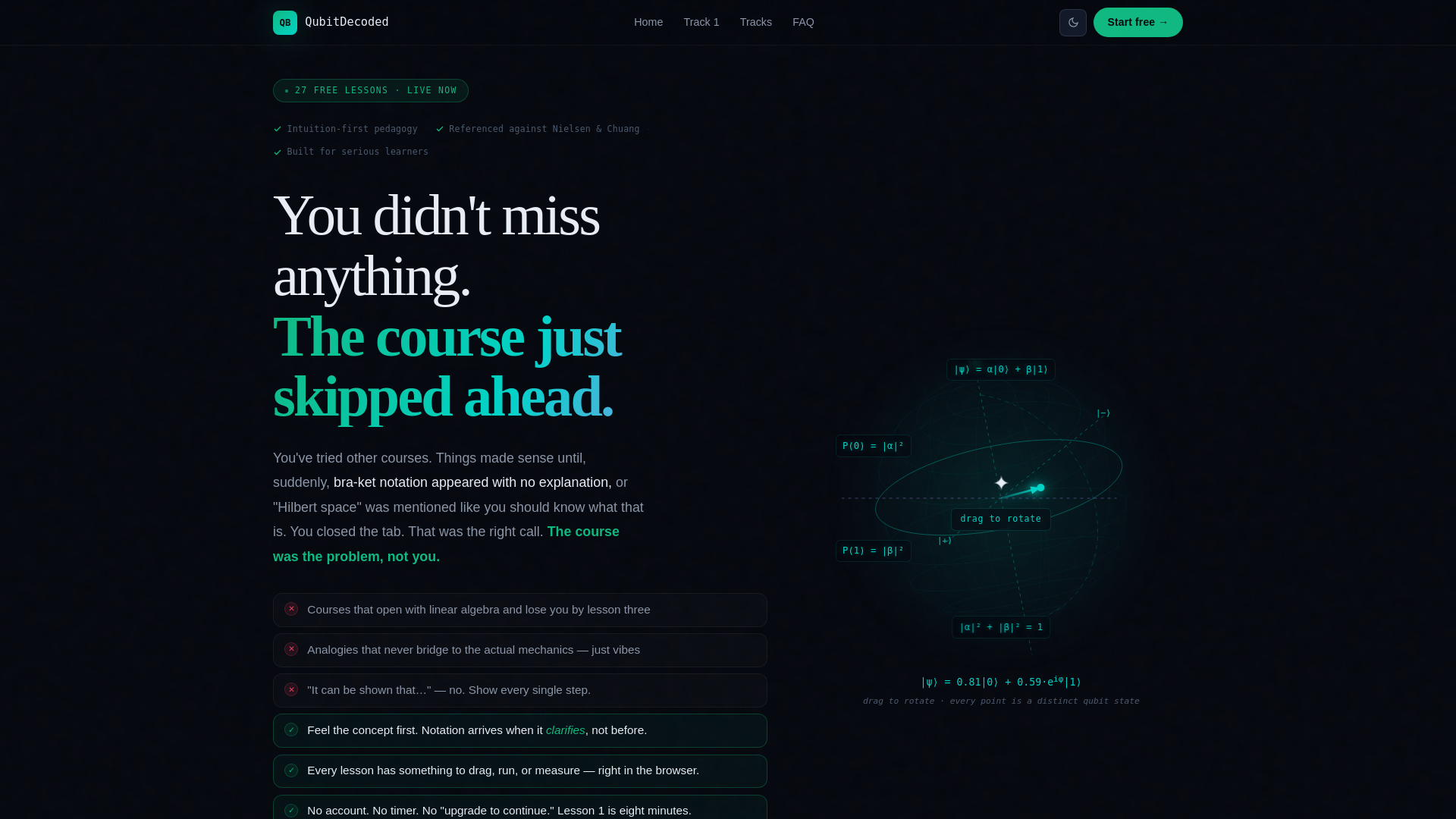 website screenshot of https://qubitdecoded.com/