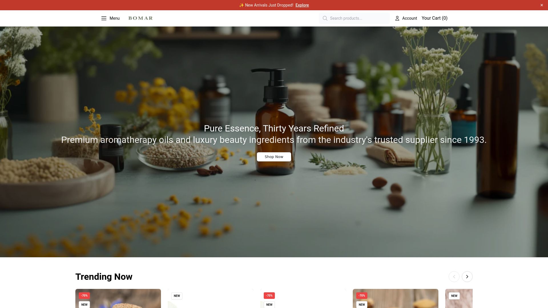 website screenshot of https://bomarstore.shop