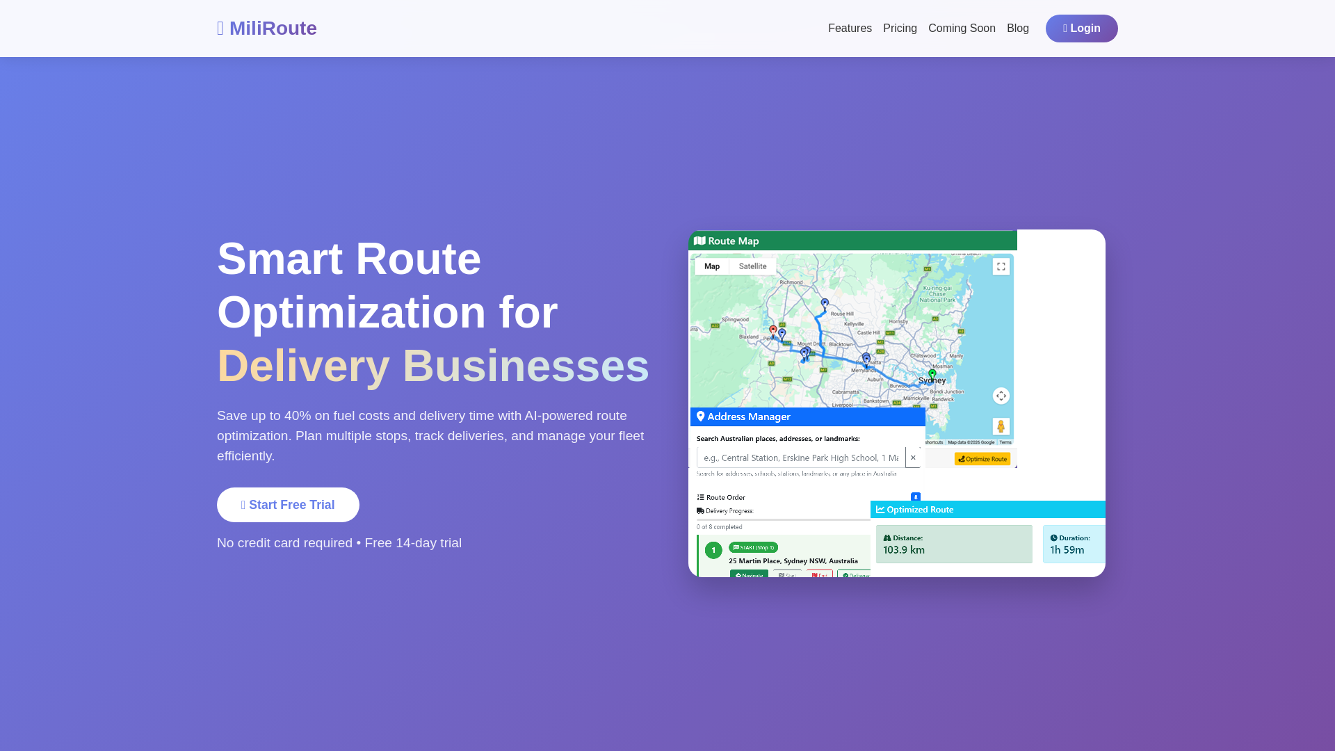 website screenshot of https://miliroute.com