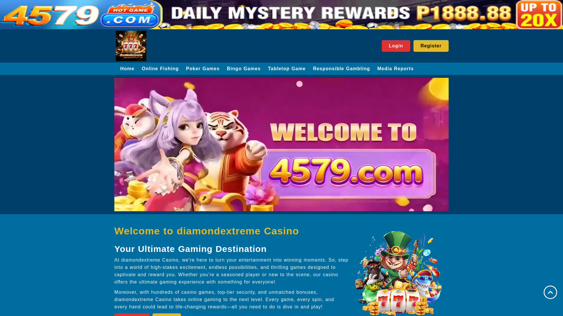 website screenshot of https://diamondextreme777.com