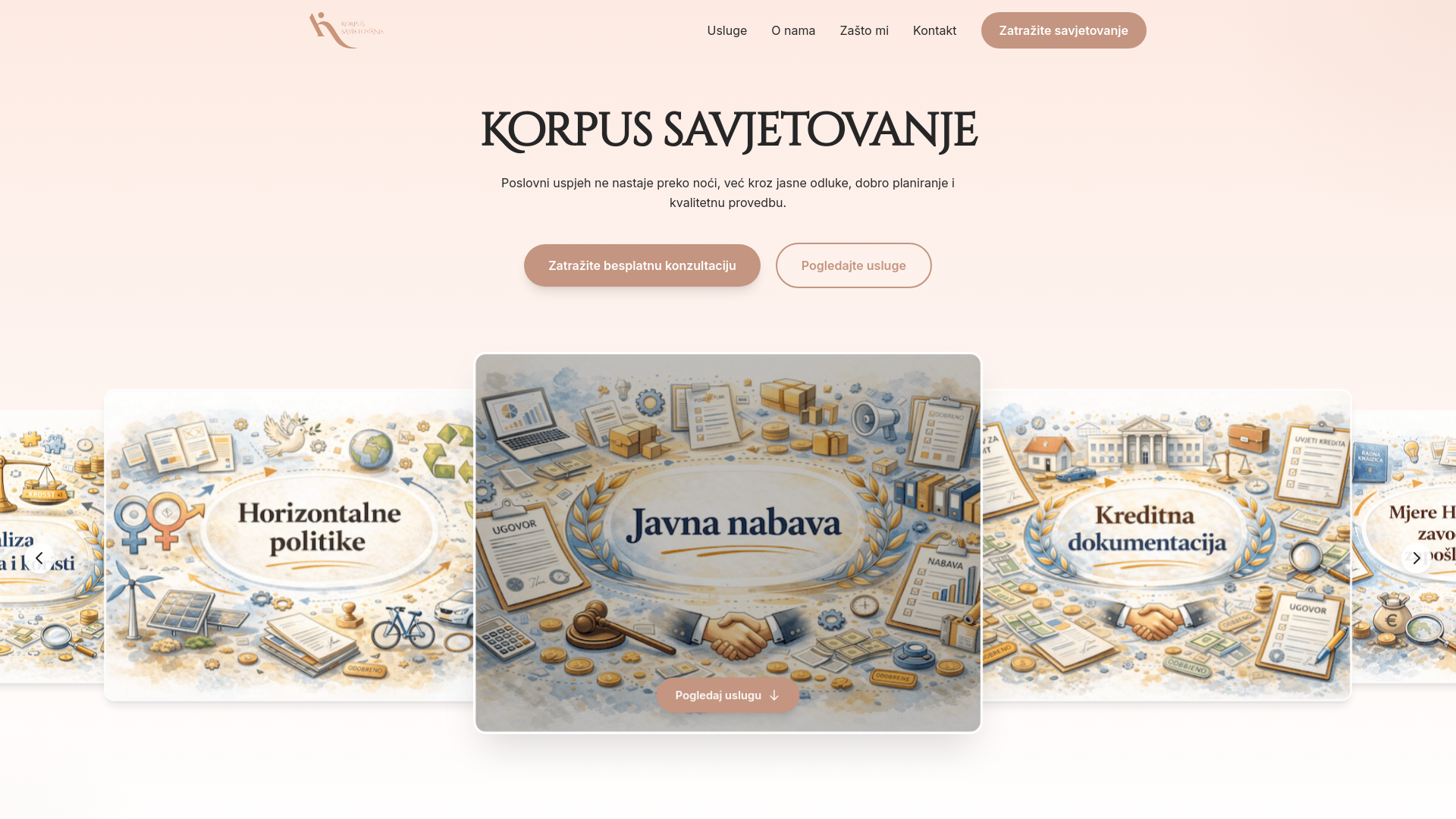 website screenshot of https://korpus-savjetovanje.hr/