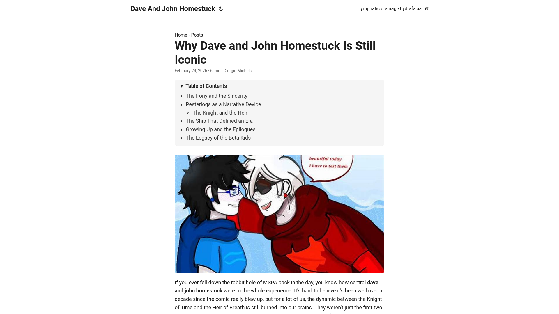 website screenshot of https://dave-and-john-homestuck.pages.dev/