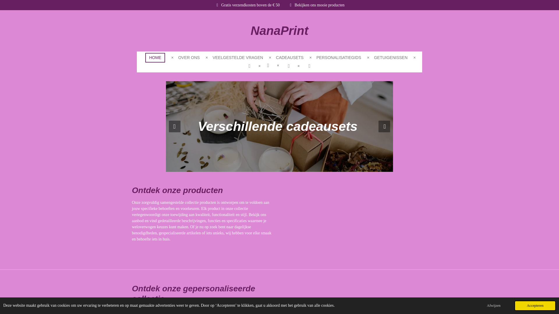 website screenshot of https://nanaprint.be/