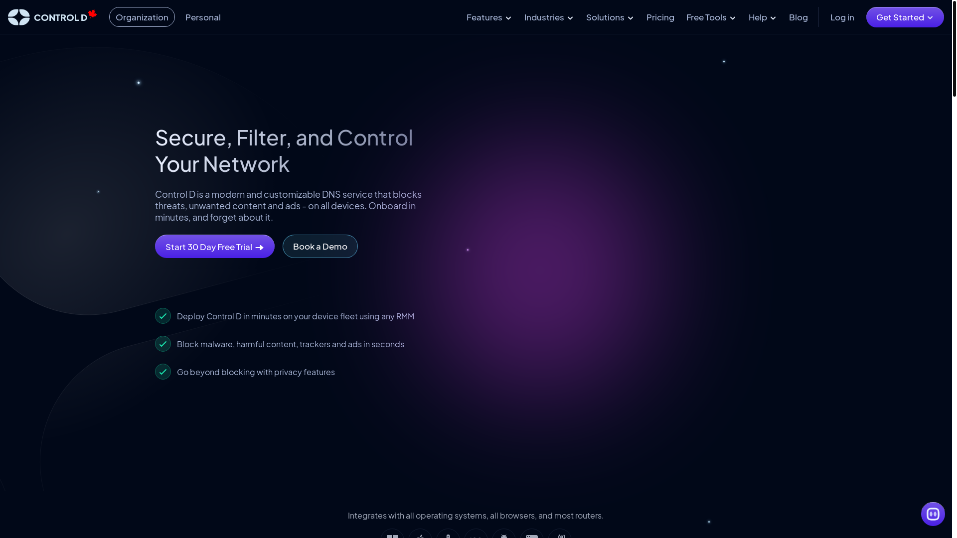 website screenshot of https://controld.com/