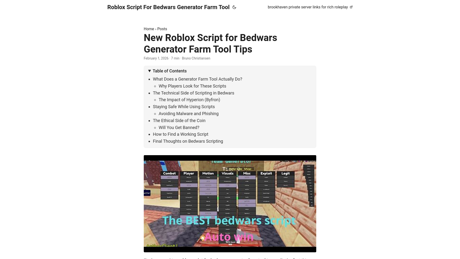 website screenshot of https://roblox-script-for-bedwars-generator-farm-tool.pages.dev/