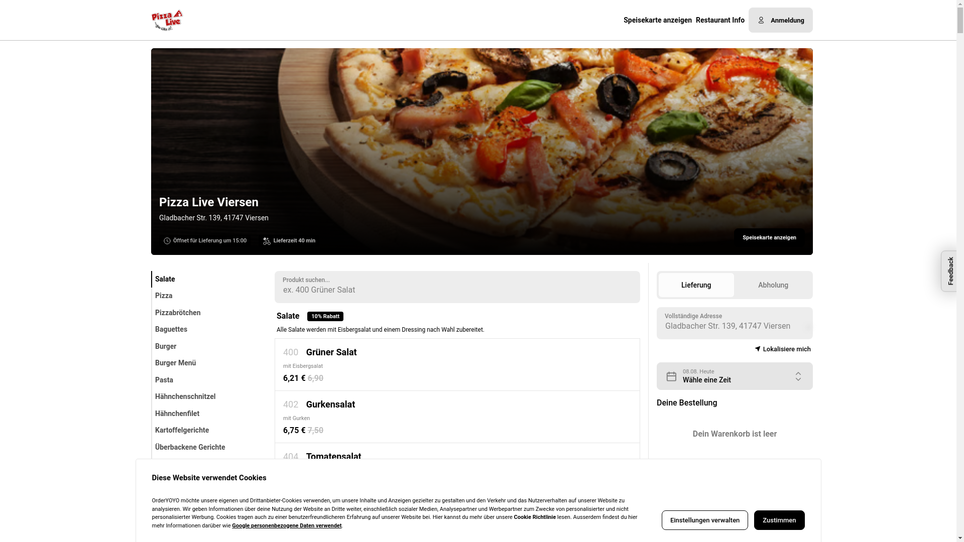 website screenshot of https://viersen-pizza-live.de/