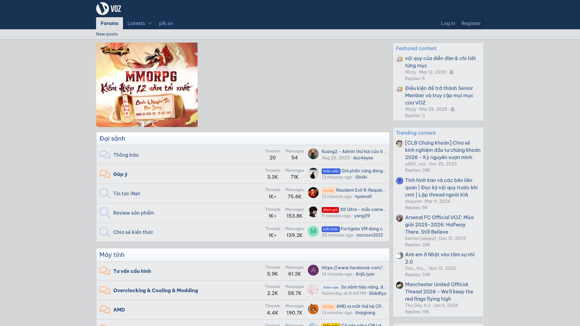 website screenshot of https://voz.vn