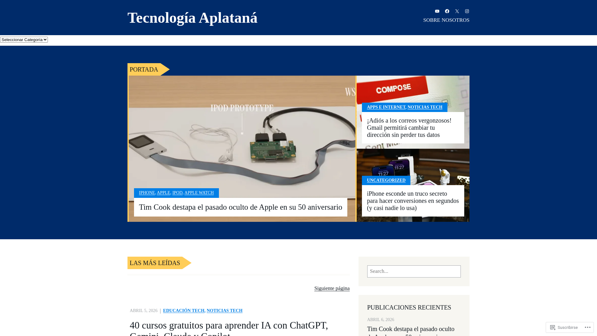 website screenshot of https://tecnologiaaplatana.com