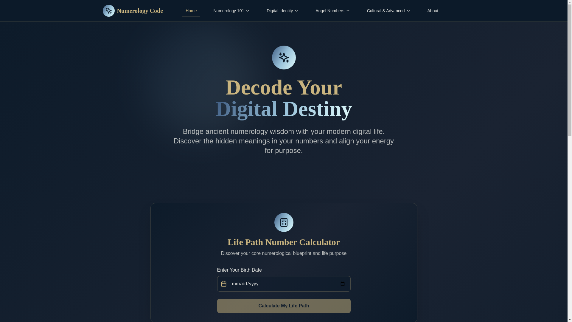 website screenshot of https://numerologycode.xyz/