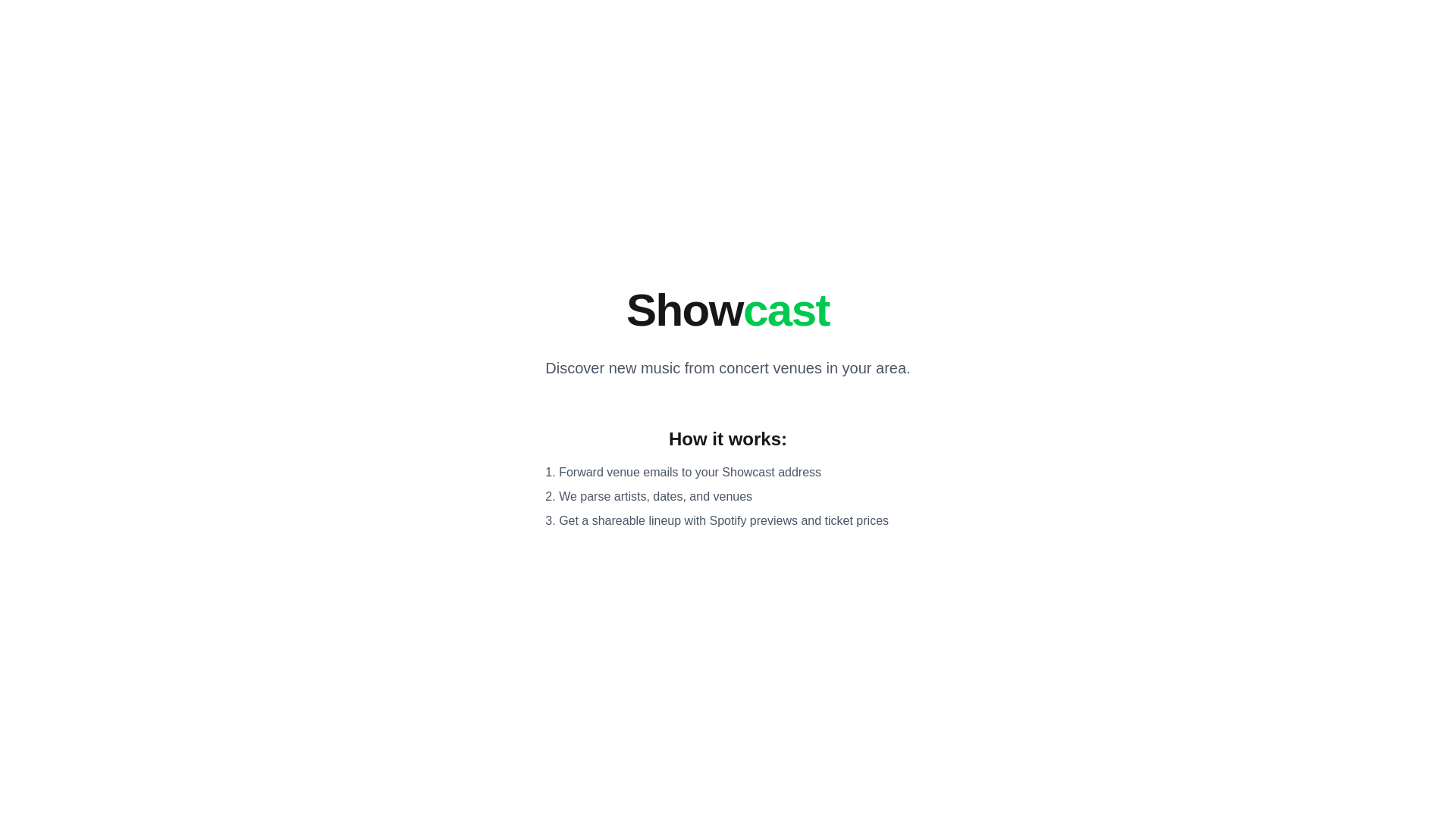 website screenshot of https://showcast.events