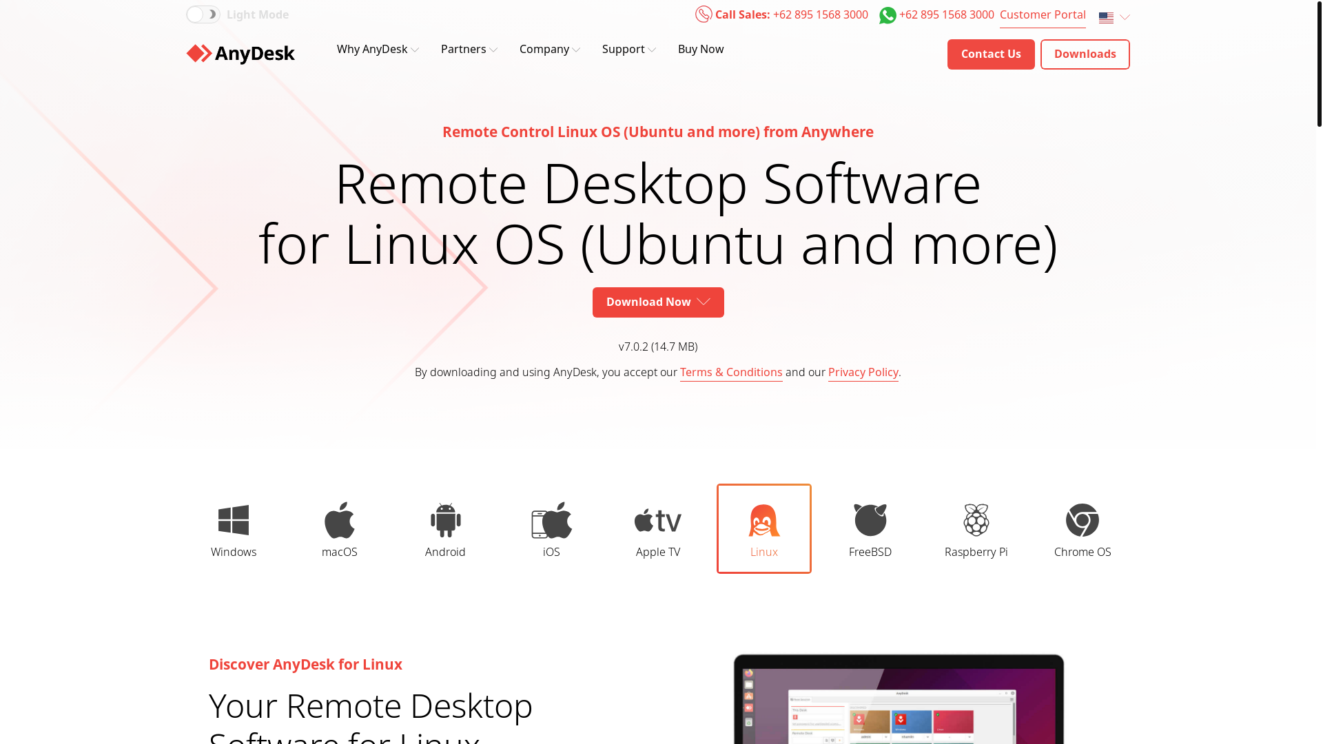 website screenshot of https://anydesk.com/en/downloads/linux