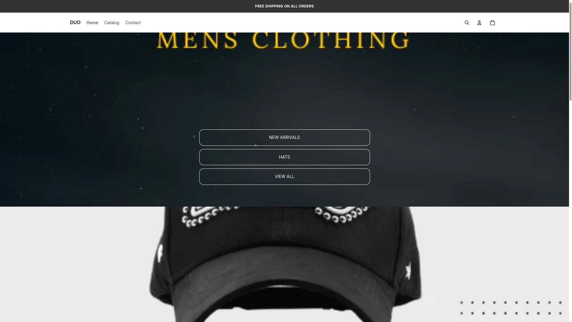 website screenshot of https://duomensclothing.com/