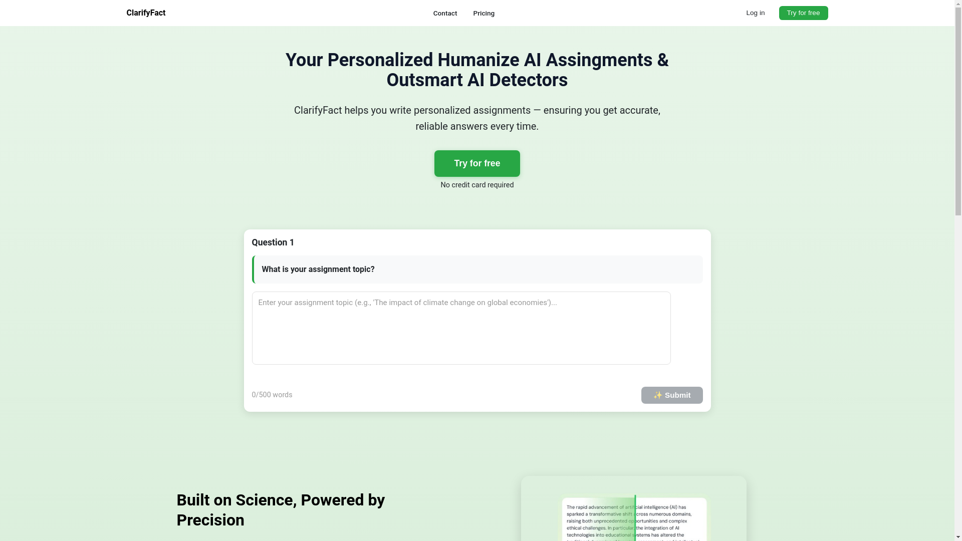 website screenshot of https://clarifyfact.com/
