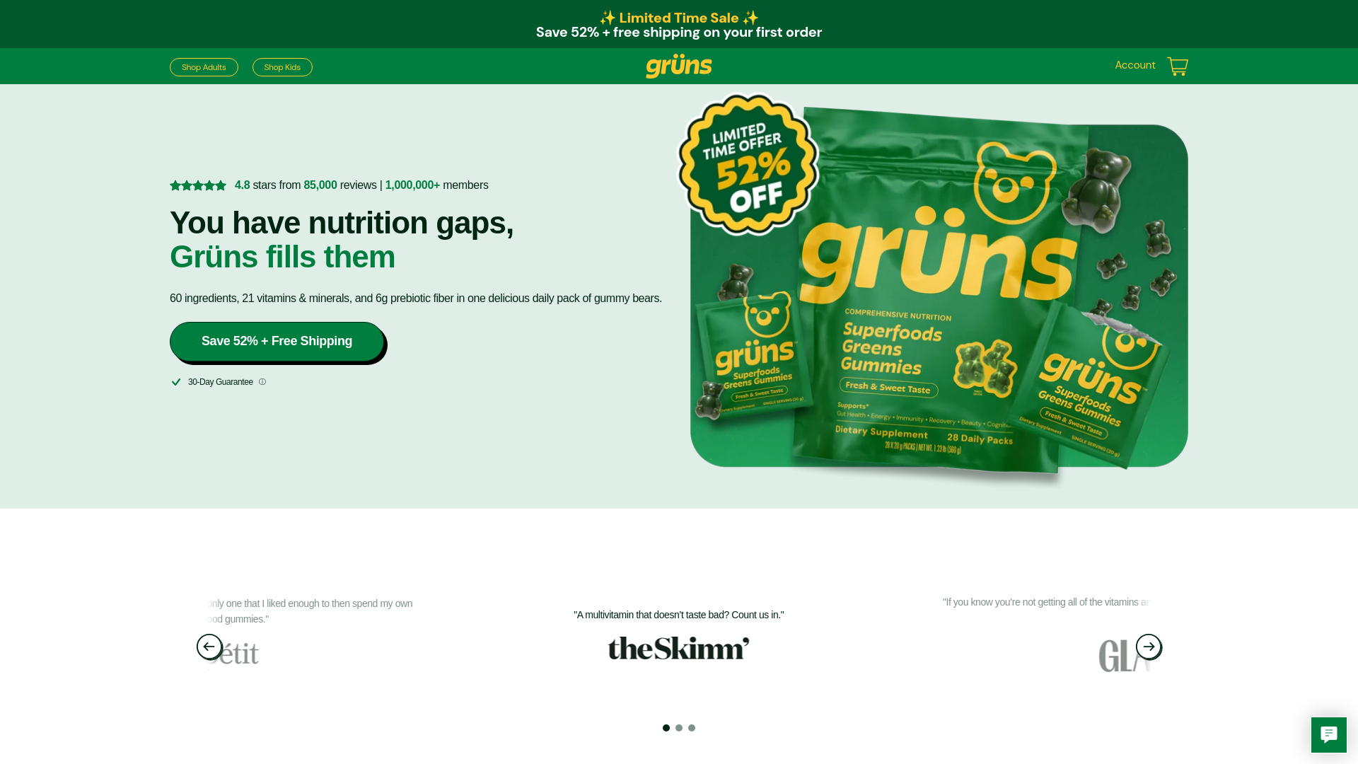 website screenshot of https://gruns.co/