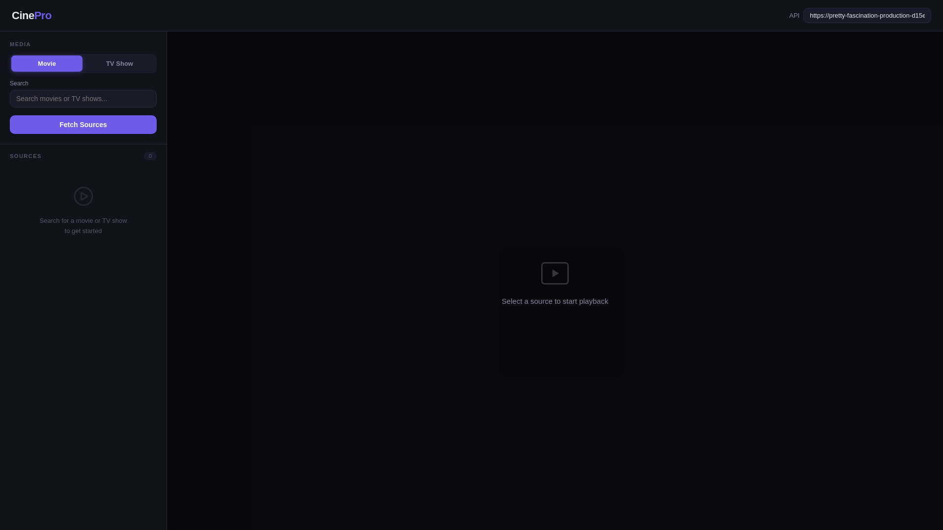 website screenshot of https://cinepro-player.pages.dev/