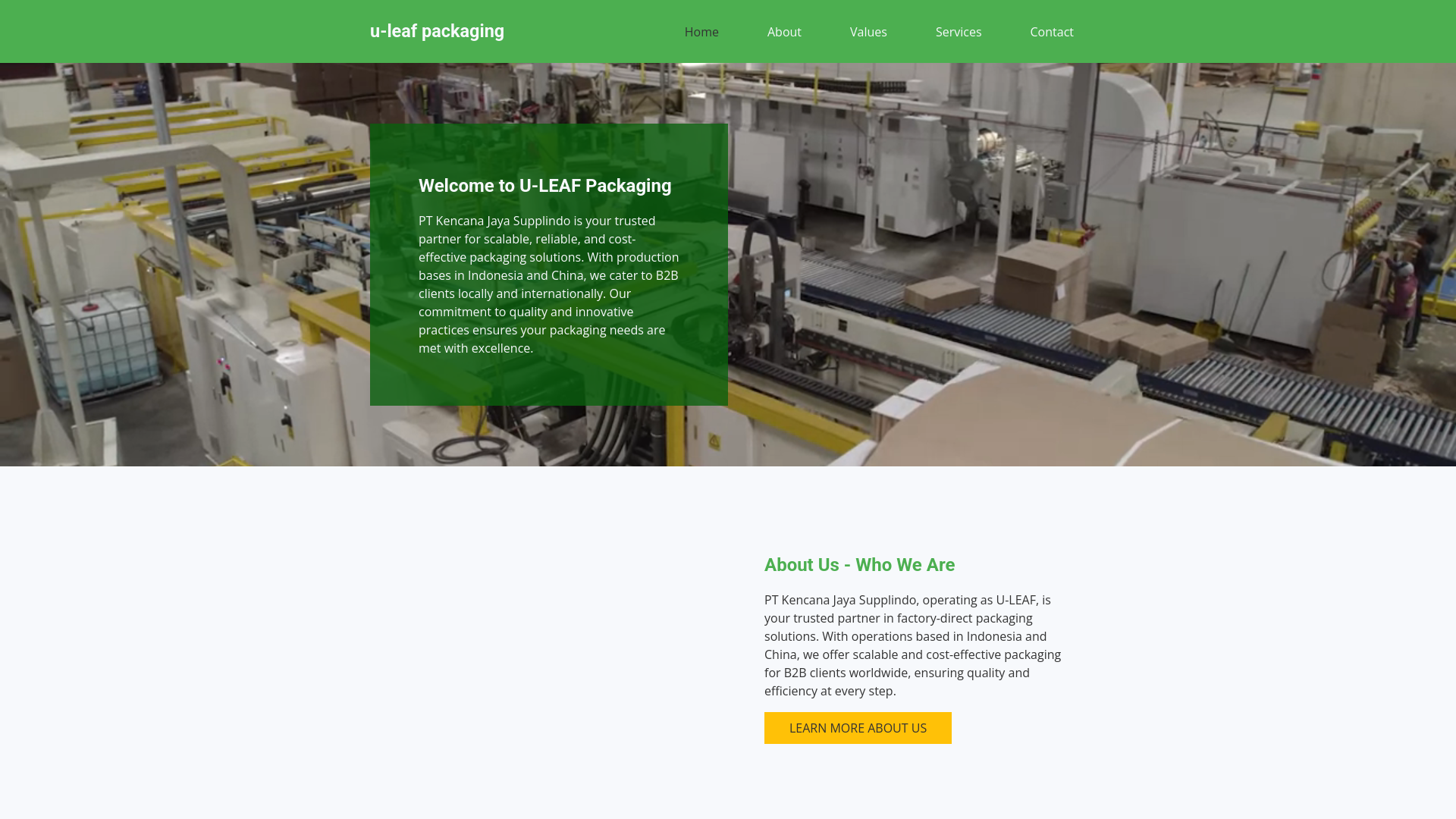 website screenshot of https://uleafpackaging.com/