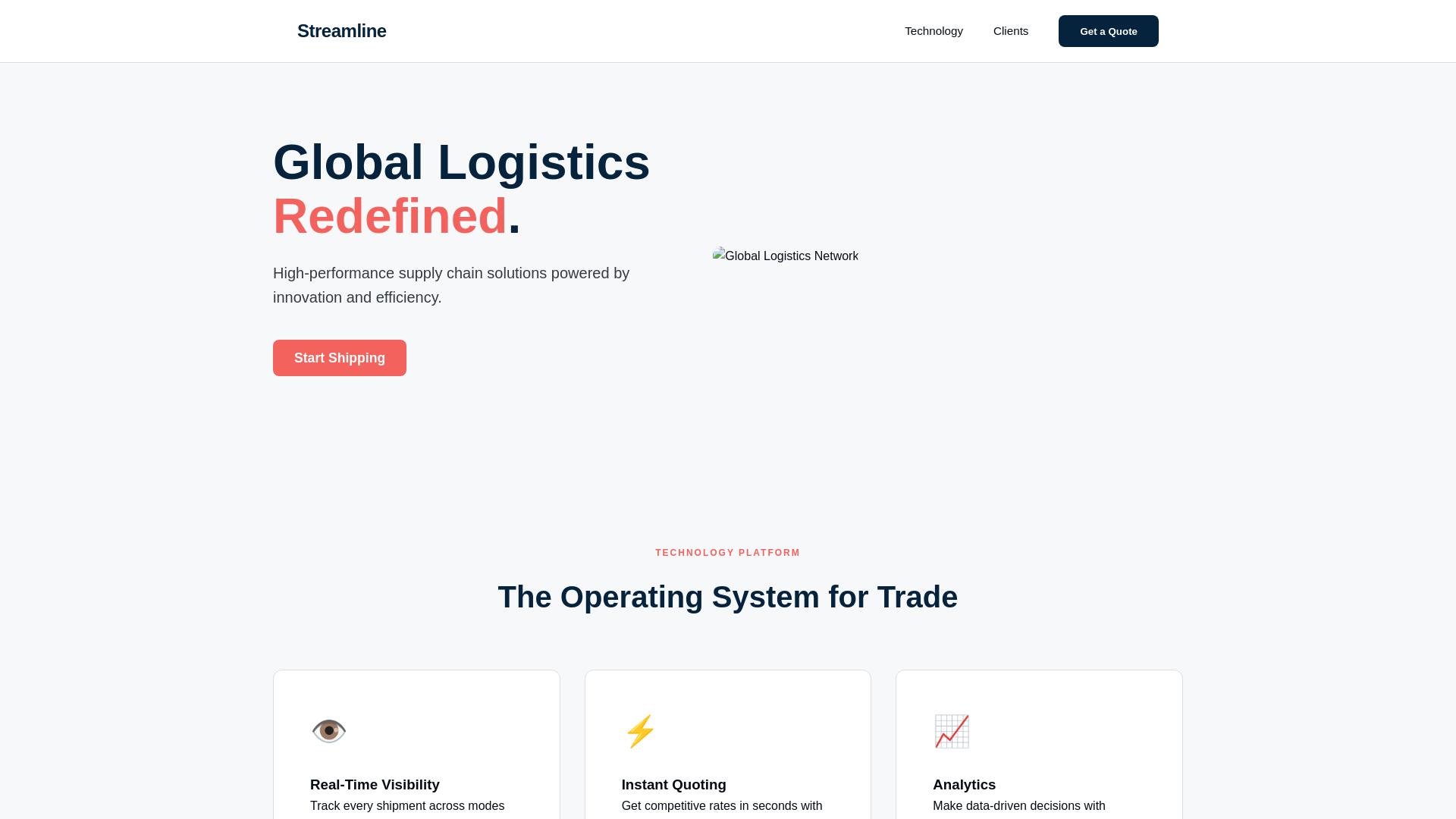 website screenshot of https://streamline-logistics.pages.dev/