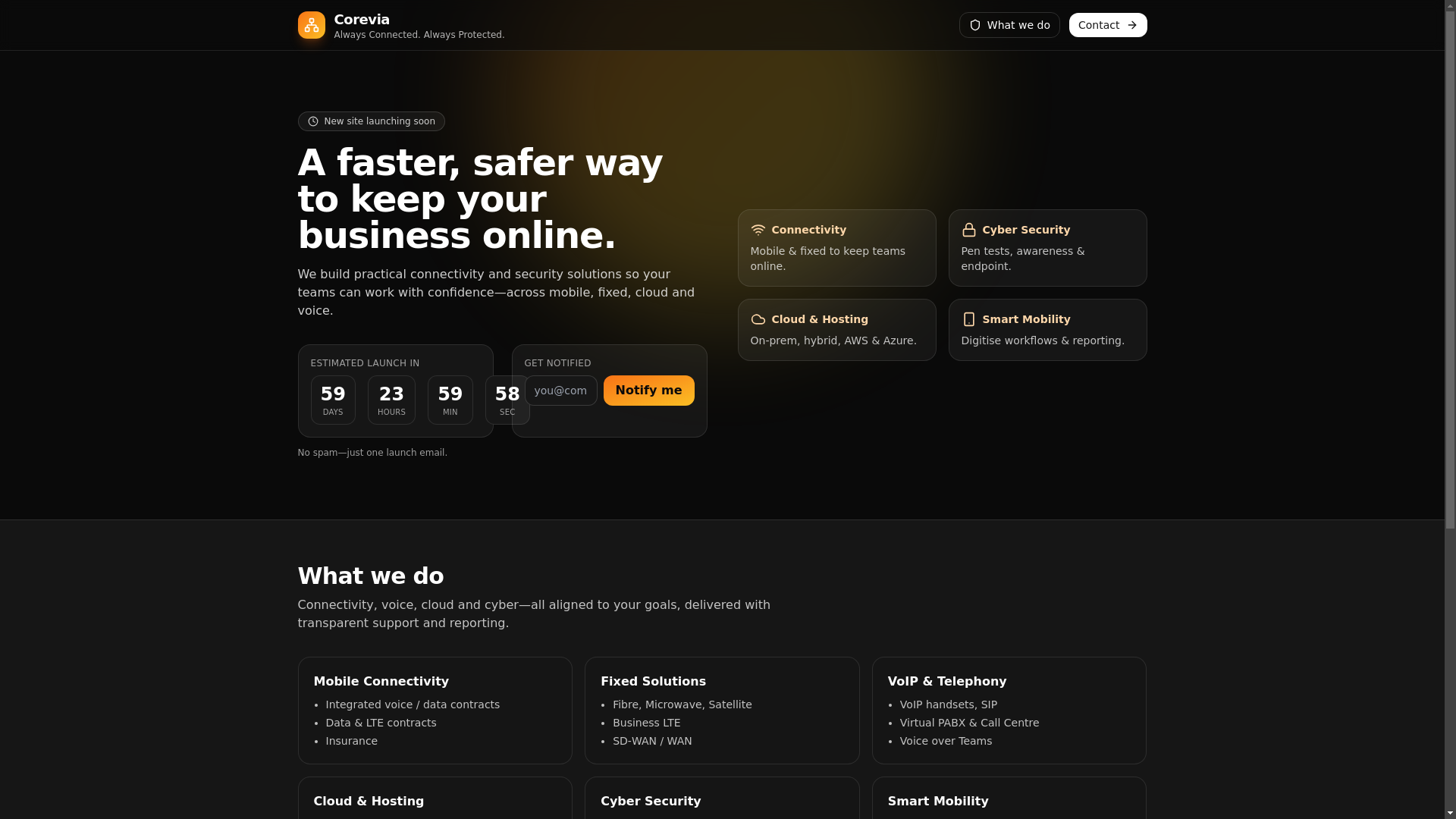 website screenshot of https://corevia.co.za/