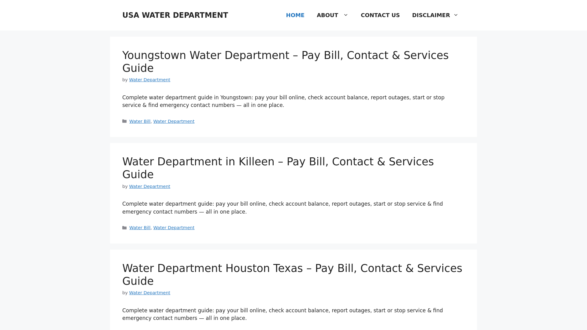 website screenshot of https://water-department.org/