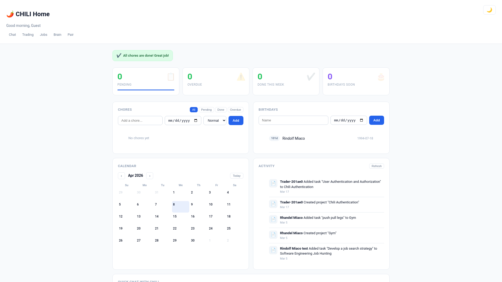 website screenshot of https://getchili.app