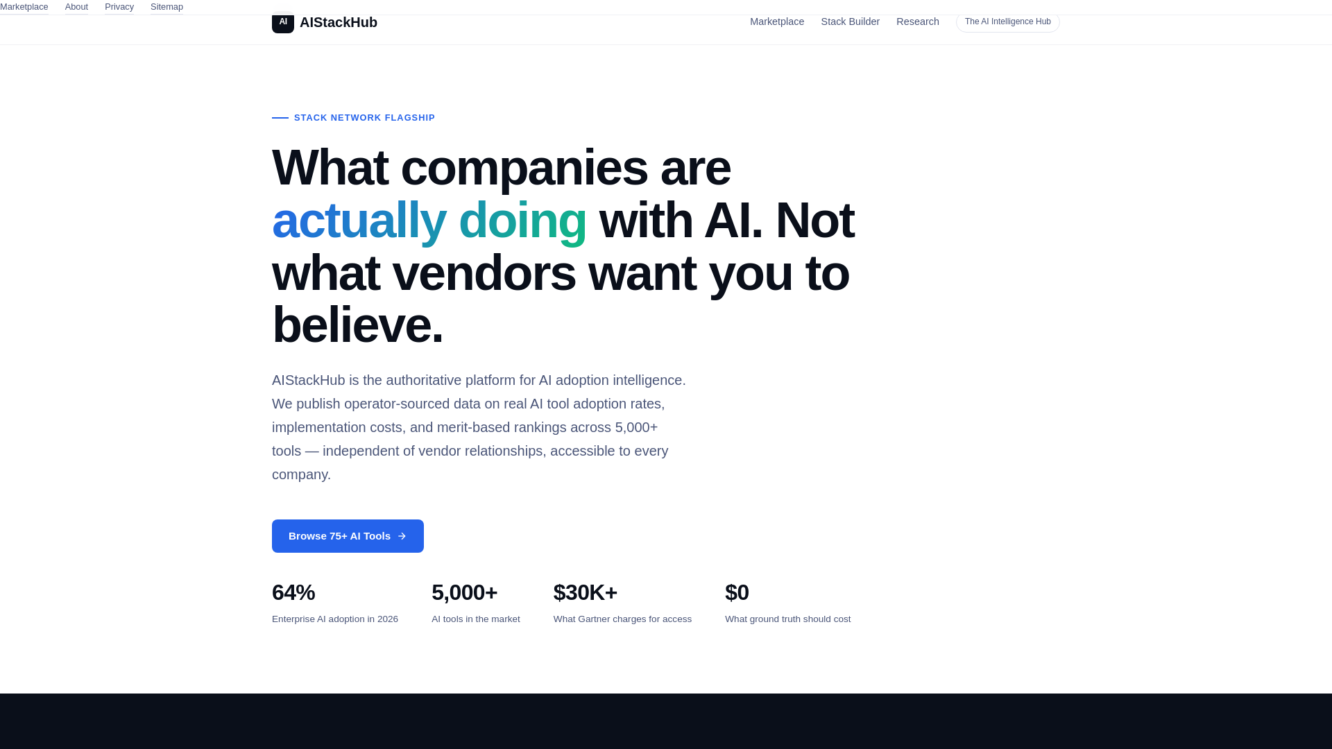 website screenshot of https://aistackhub.ai/