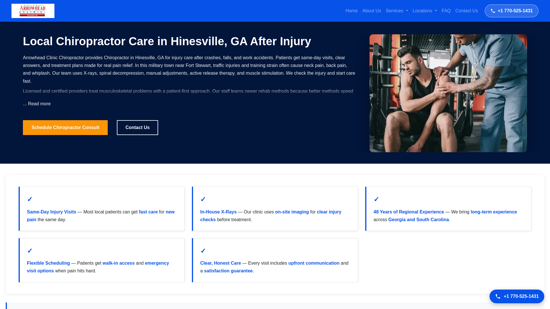 website screenshot of https://chiropractorhinesville.com