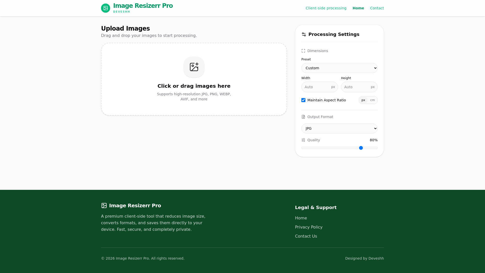 website screenshot of https://imageresizerrpro.com/