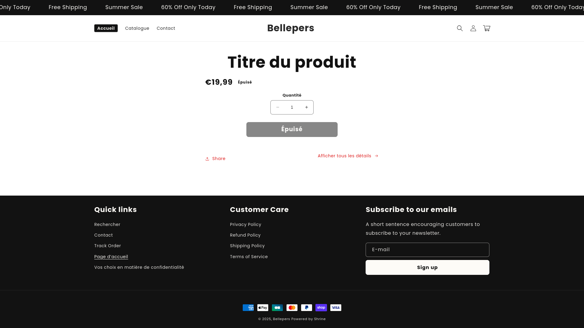website screenshot of https://bellepers.shop/