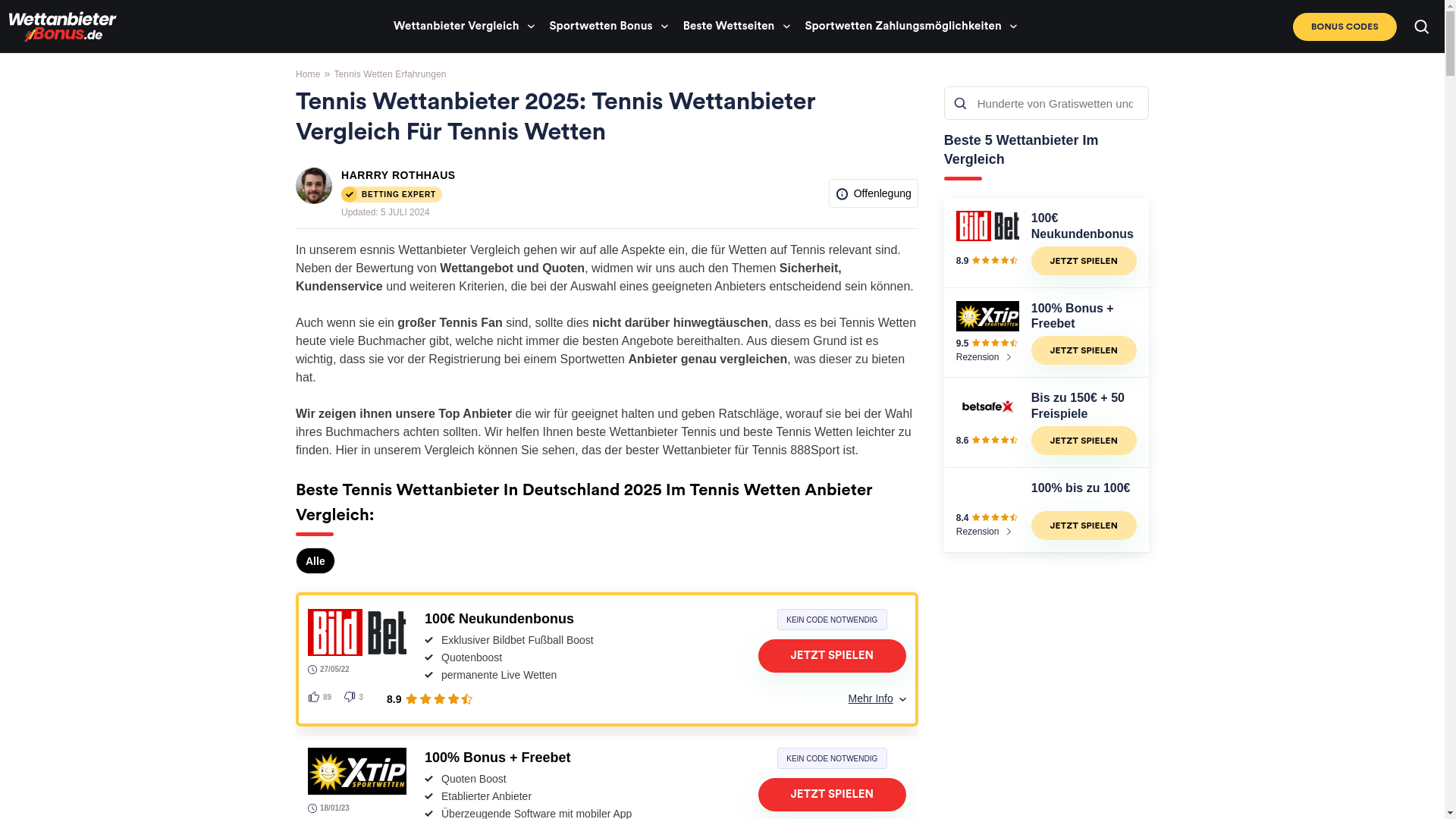 website screenshot of https://wettanbieterbonus.de/tennis