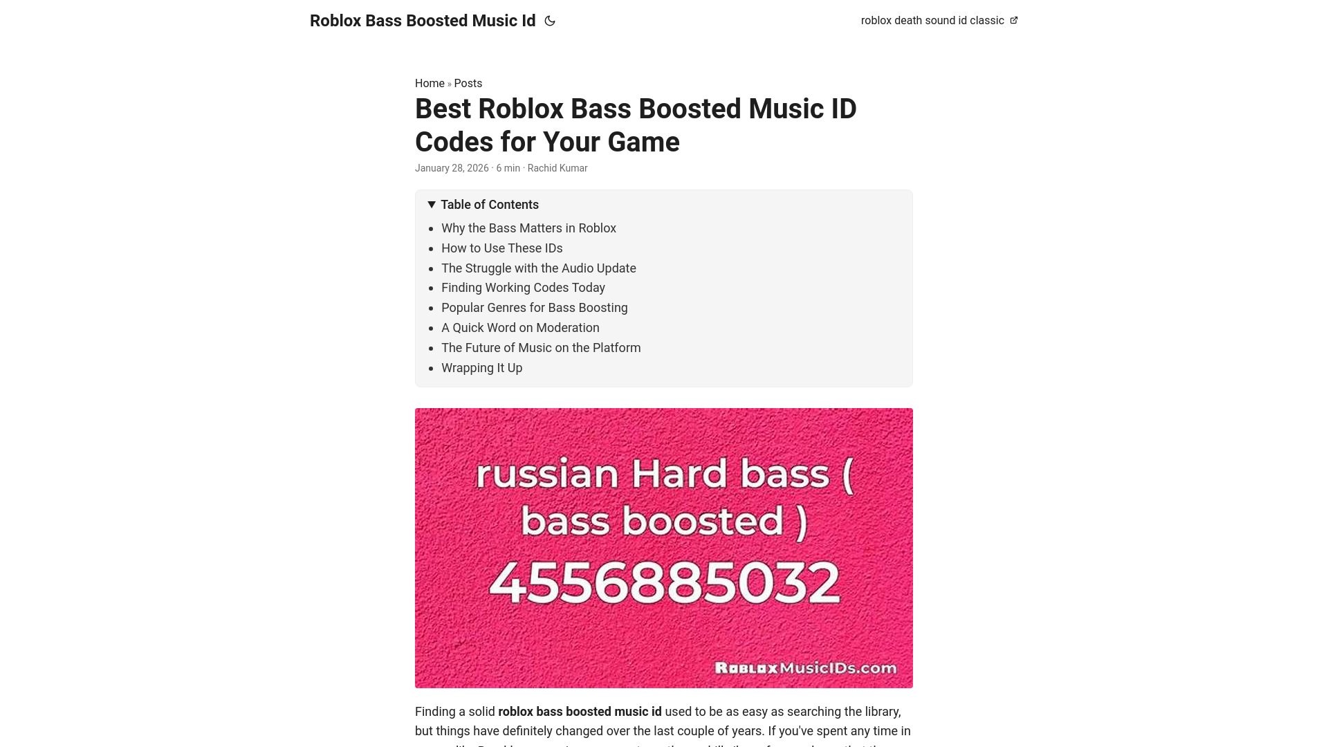 website screenshot of https://roblox-bass-boosted-music-id.pages.dev/
