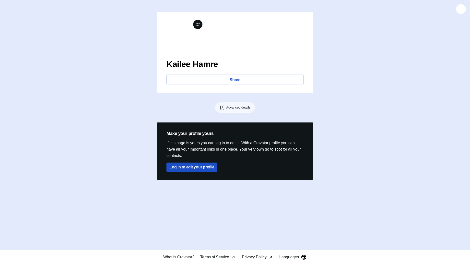 website screenshot of https://kaileehamre.link/