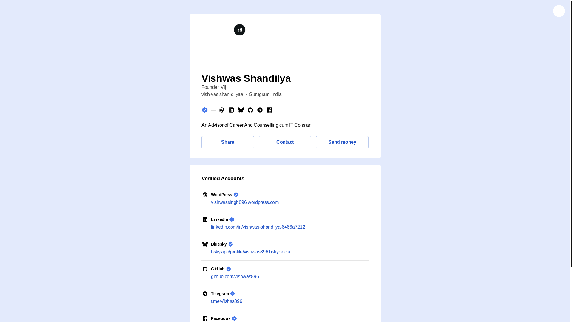 website screenshot of https://vishwasshandilya.live/