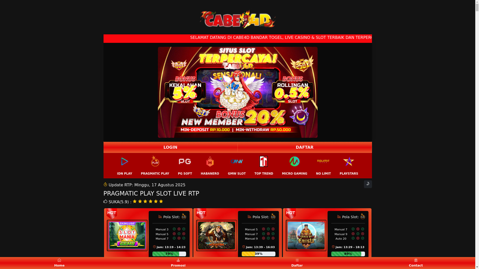 website screenshot of https://rtpcabe9.xyz/