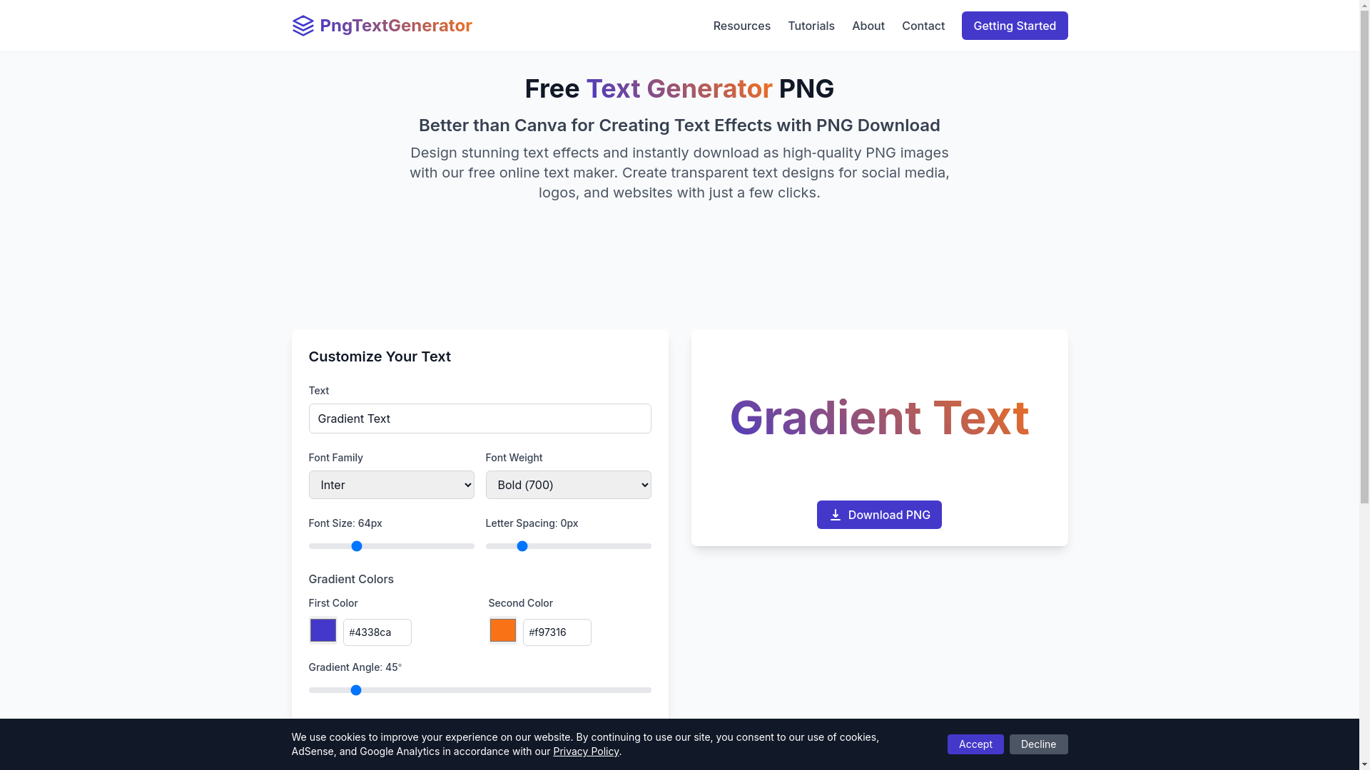 website screenshot of https://pngtextgenerator.com/