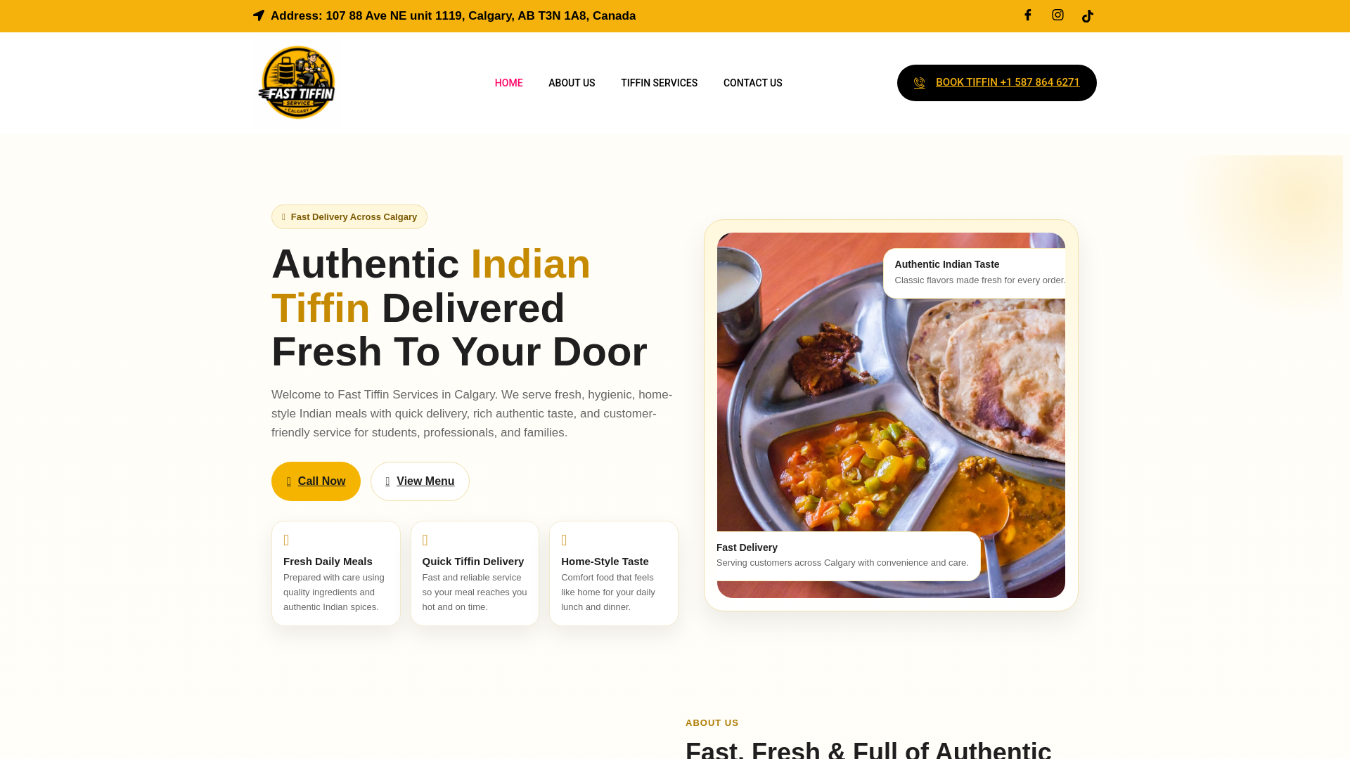 website screenshot of https://fasttiffinservicecalgary.ca
