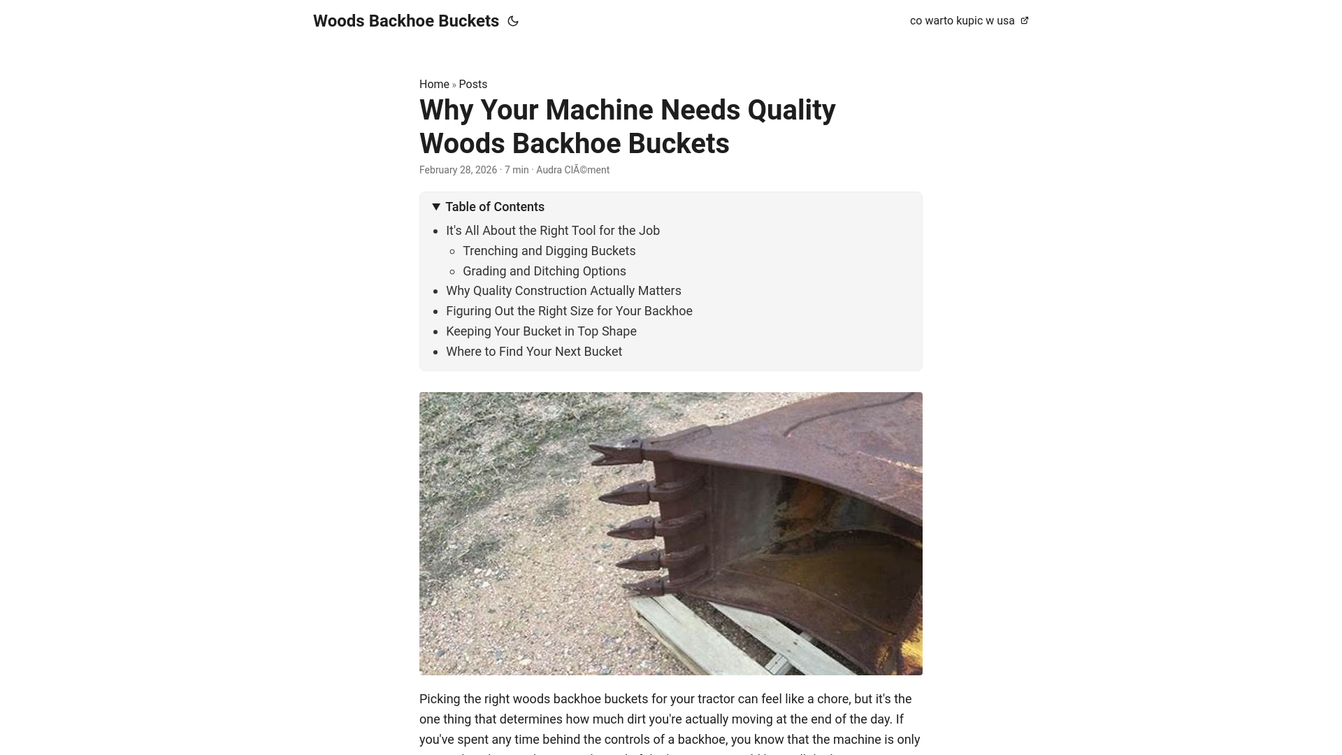 website screenshot of https://woods-backhoe-buckets.pages.dev/
