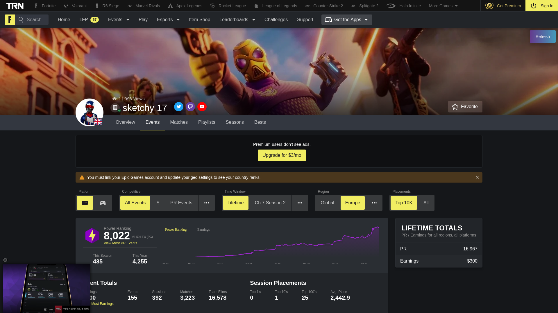 website screenshot of https://fortnitetracker.com/profile/all/sketchy%2017/events