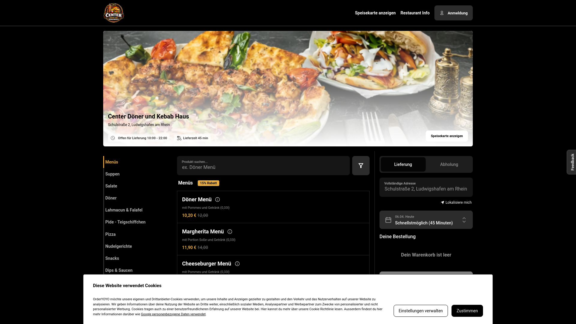 website screenshot of https://center-doener-und-burgerhaus.de/