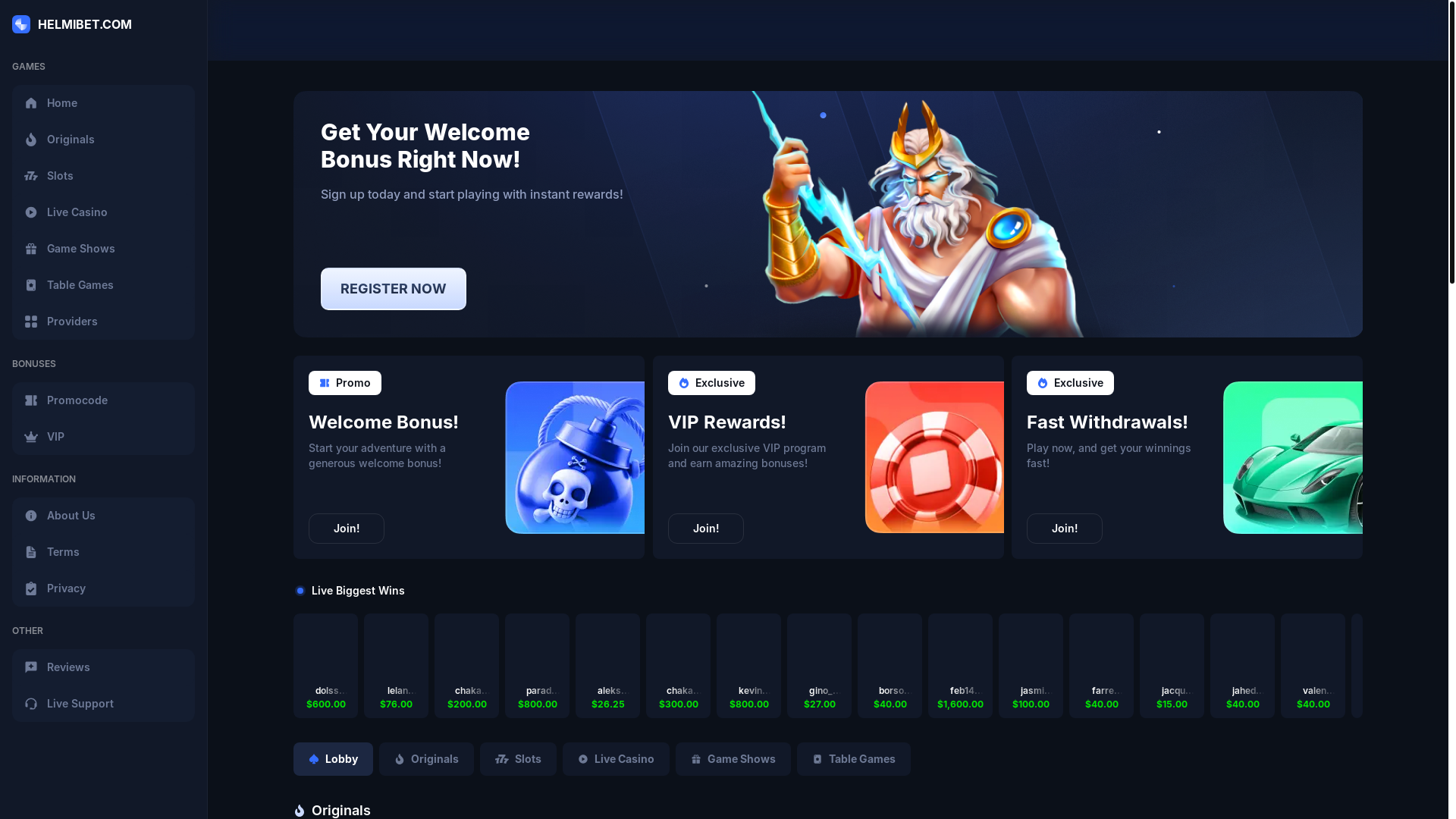 website screenshot of https://helmibet.com/