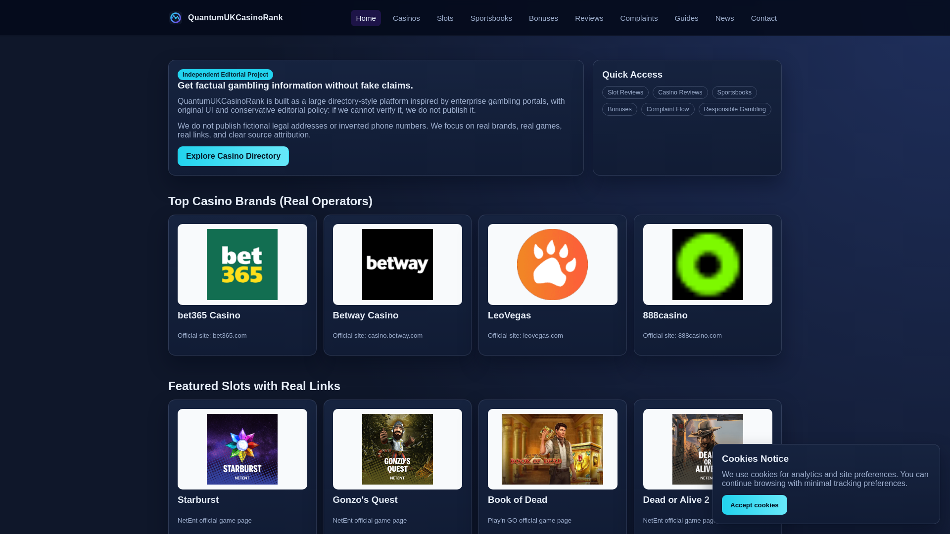 website screenshot of https://quantumukcasinorank.com/