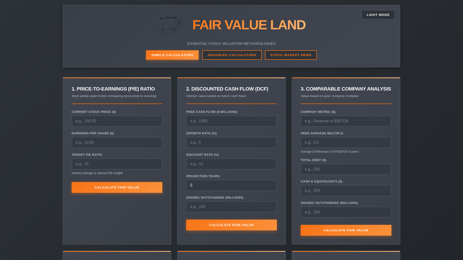 website screenshot of https://fairvalueland.com/
