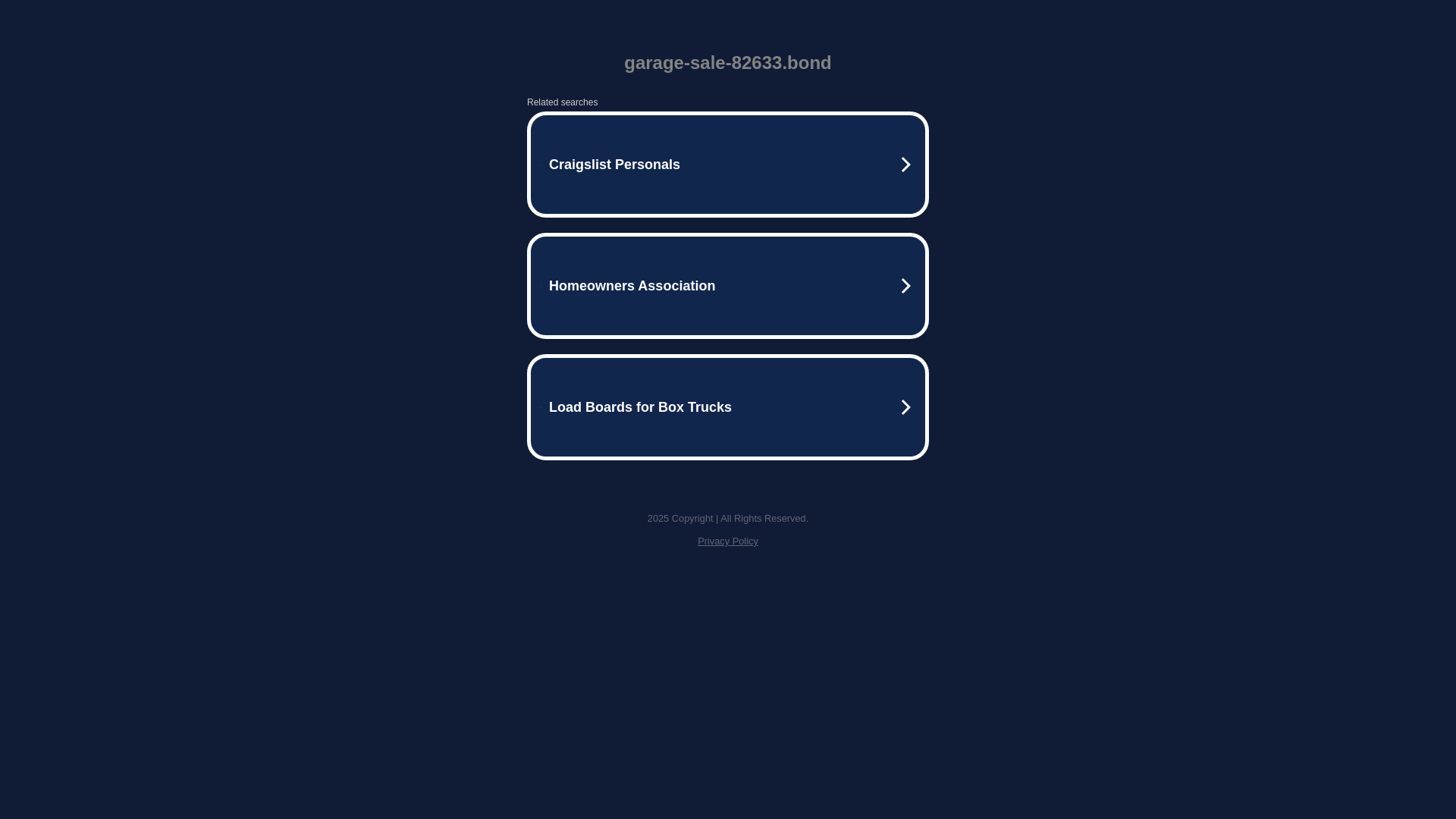 website screenshot of https://garage-sale-82633.bond/