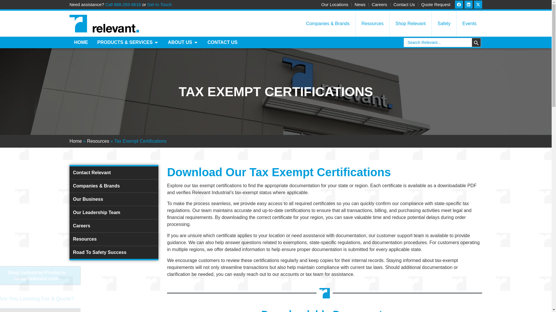 website screenshot of https://relevantsolutions.com/tax-exempt-certification/