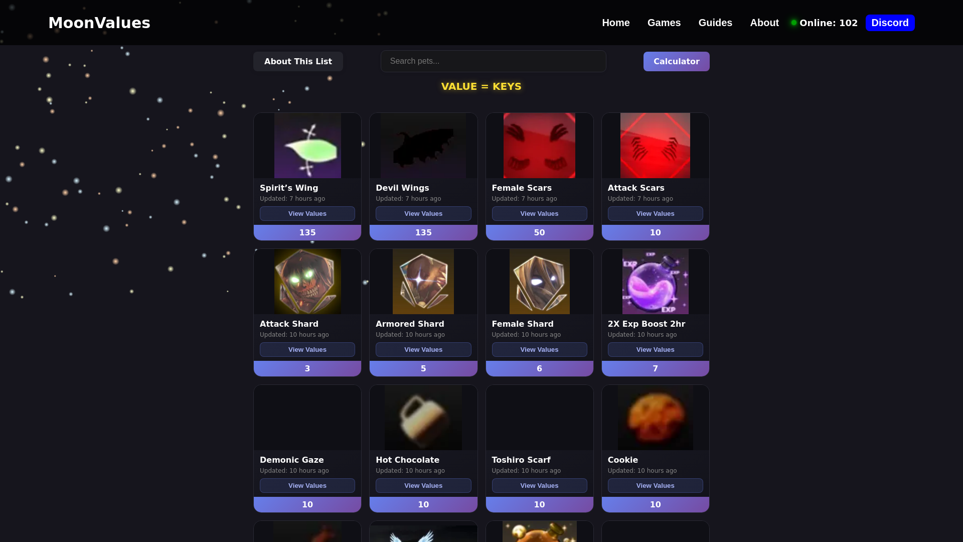 website screenshot of https://moonvalues.com/games/attack-on-titan-revolution