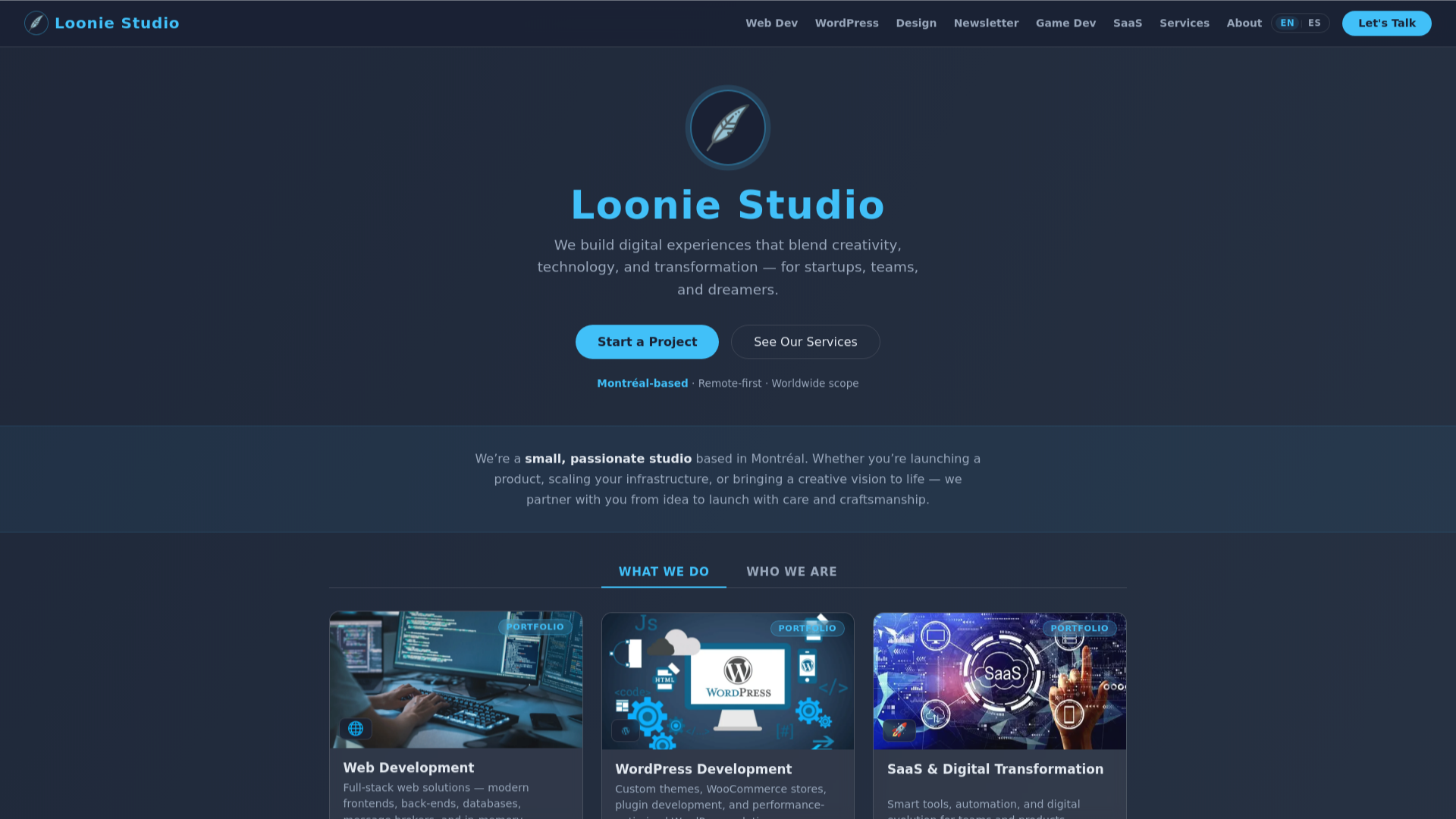 website screenshot of https://looniestudio.ca/