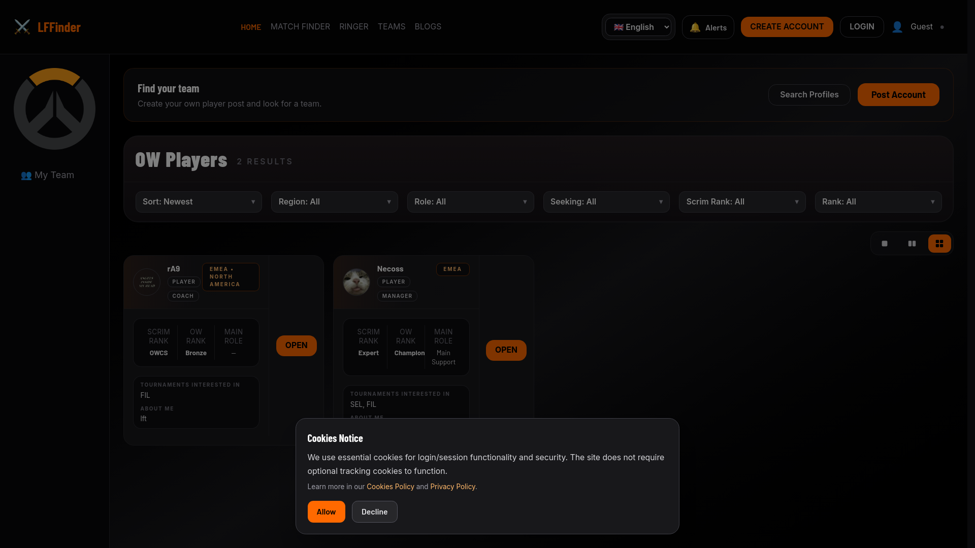 website screenshot of https://lffinder.com/