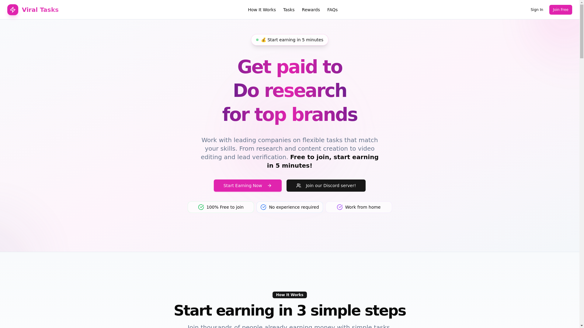 website screenshot of https://www.viraltasks.com/