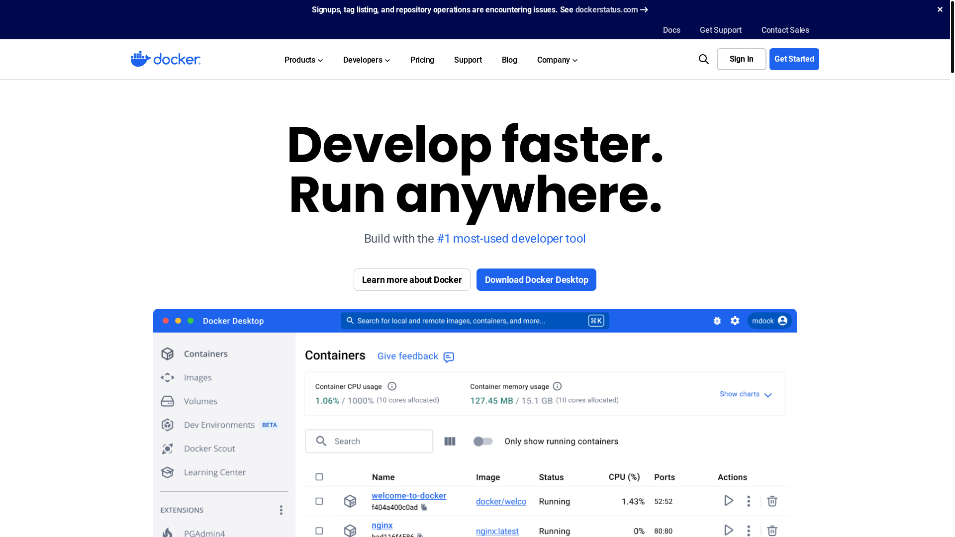 website screenshot of https://docker.io