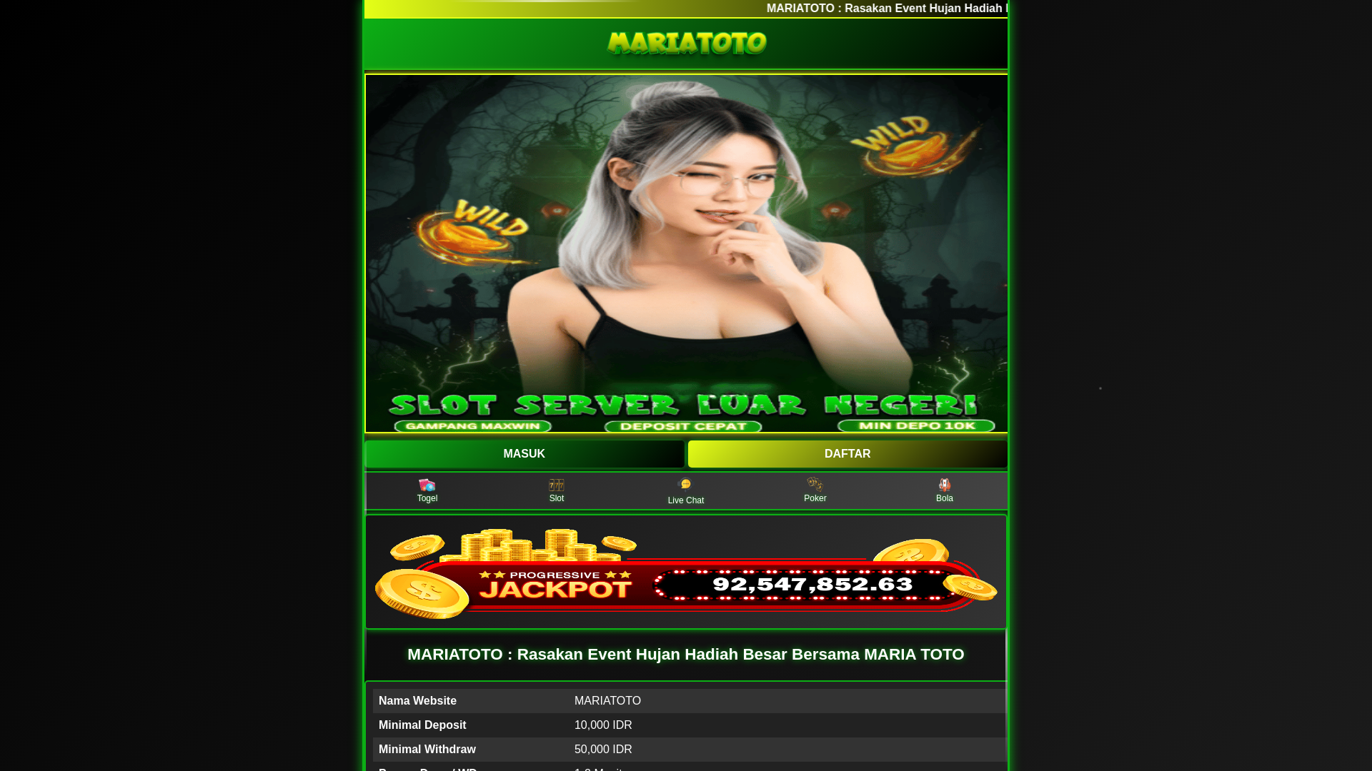 website screenshot of https://bundamariatoto.pages.dev/